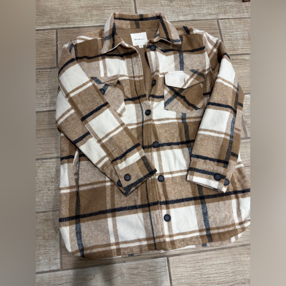 Thread & Supply Brown, Cream & Black Plaid Shacket